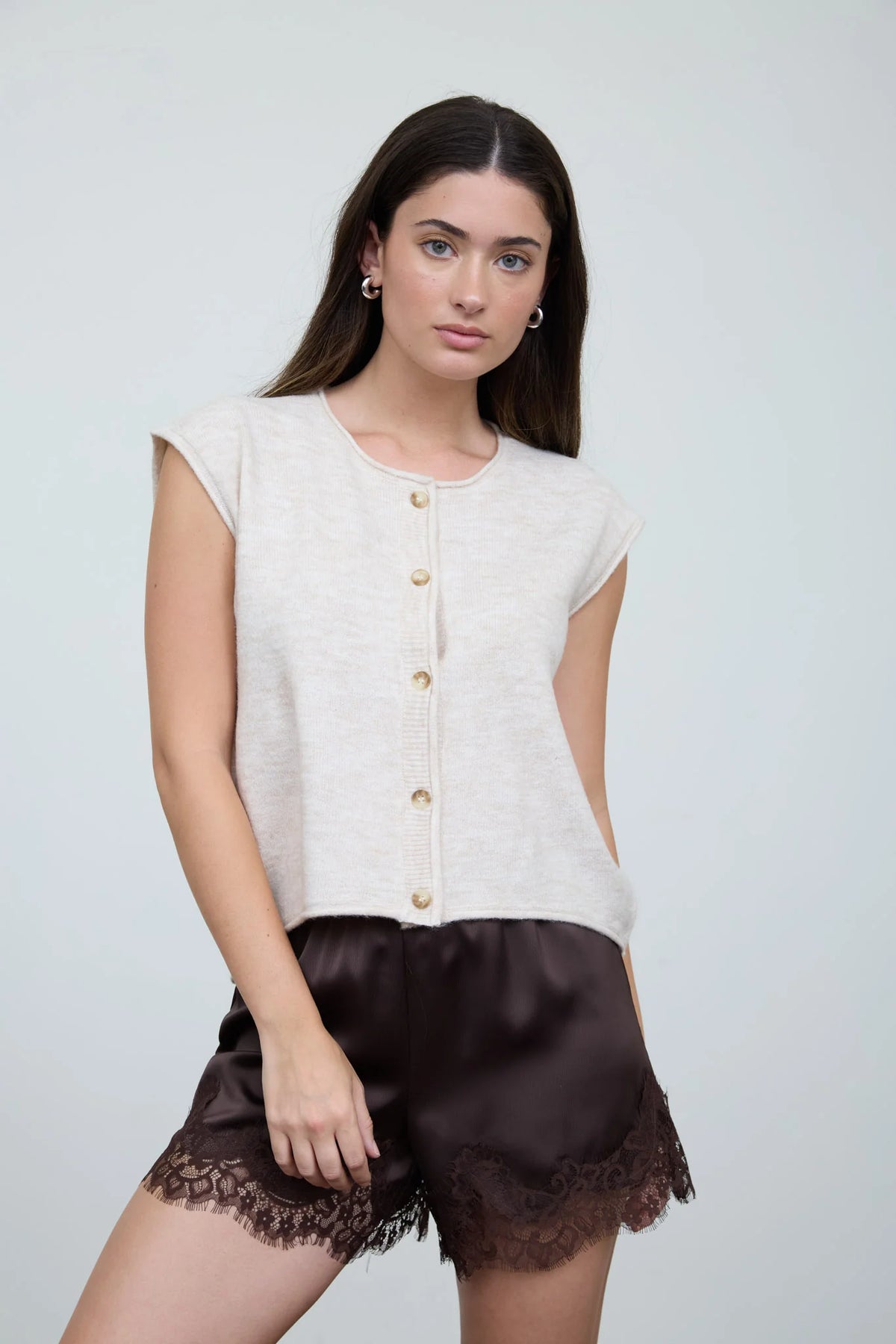 Knit Cap Sleeve Button up Cardigan