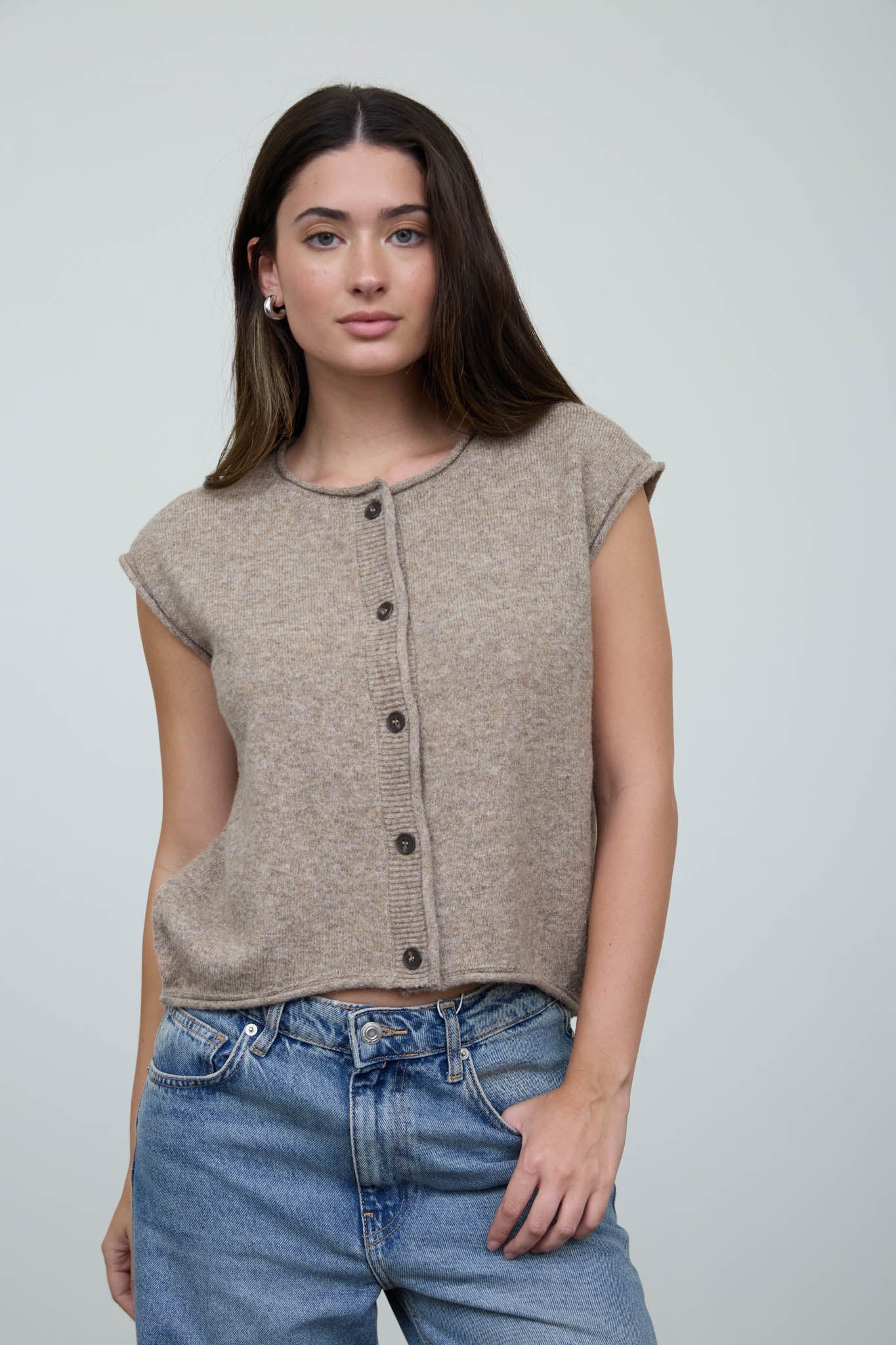 Knit Cap Sleeve Button up Cardigan