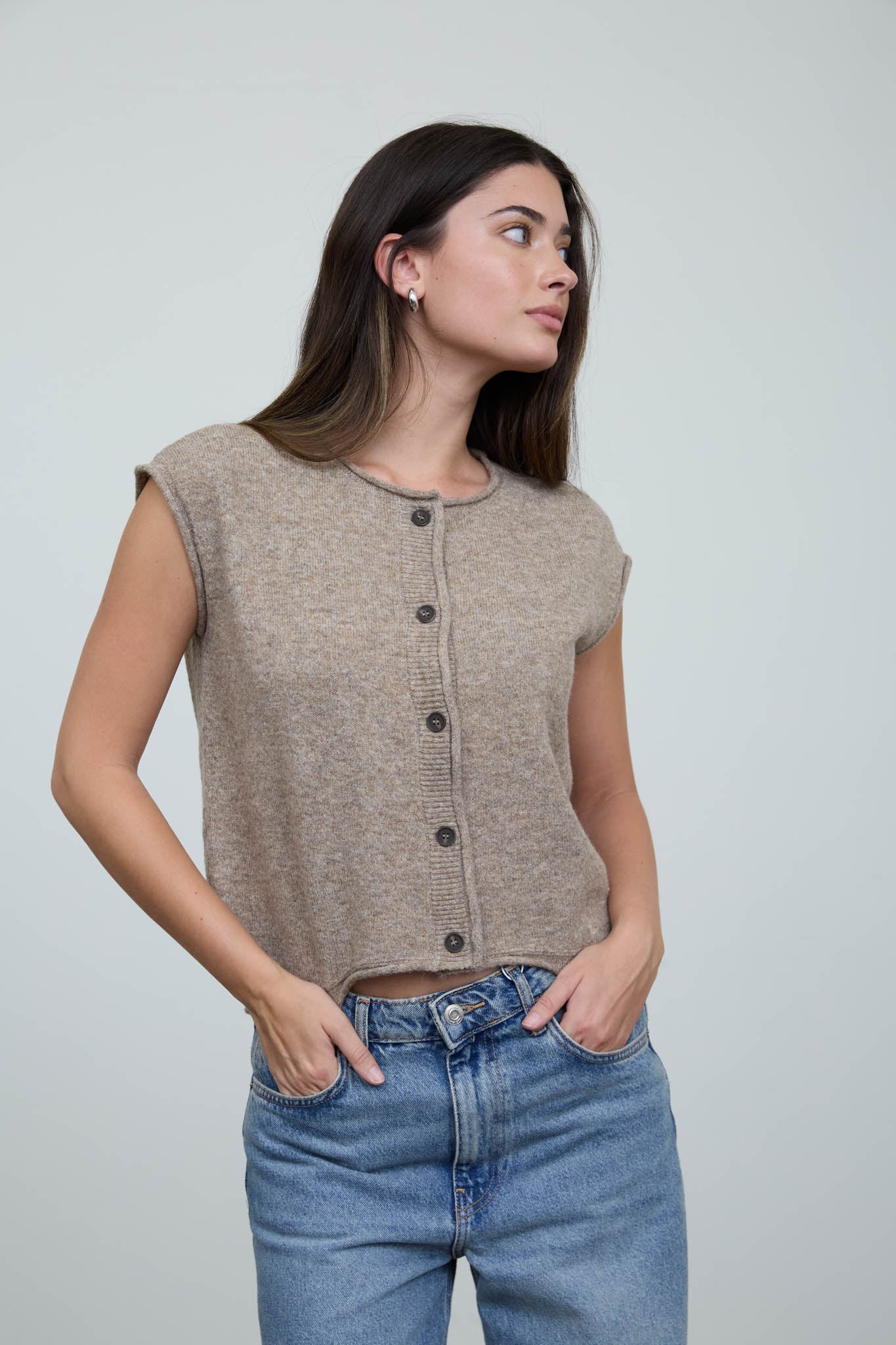 Knit Cap Sleeve Button up Cardigan