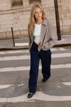 RAGLAN ZIP-UP CROPPED BALLOON HEM JACKET