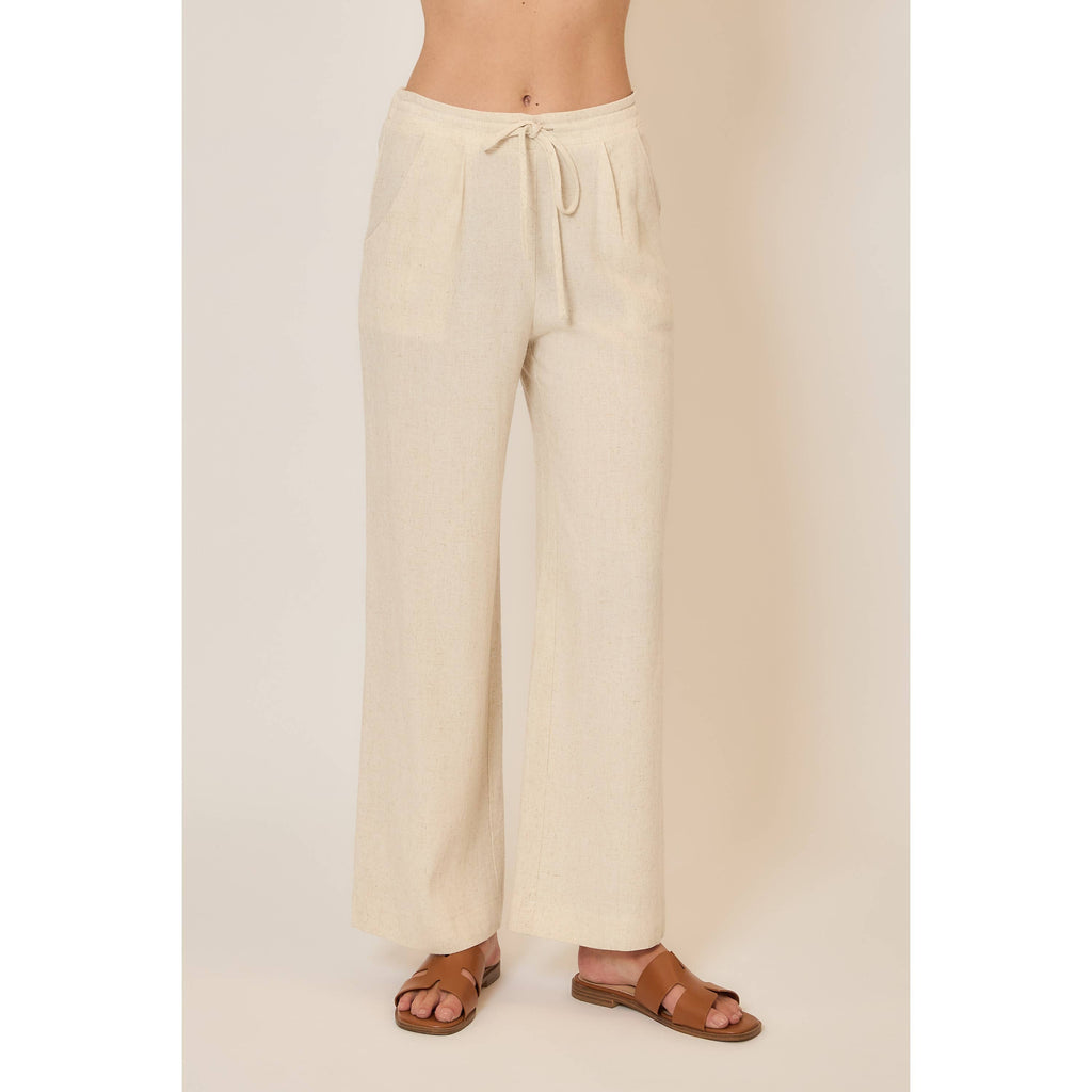 Drawstring Viscose Linen Blend Pants w Pockets