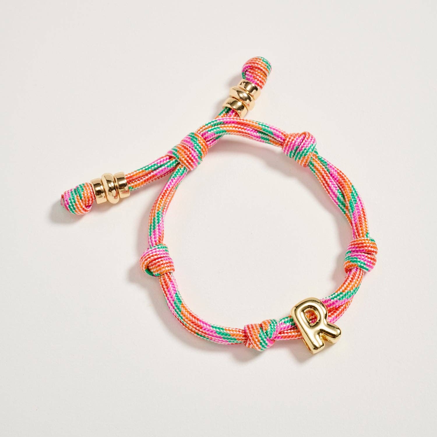 Premium Multicolor Rope Initial Bracelet with Gold Letter Charm | Adjustable Luxury Cord Monogram Bracelet