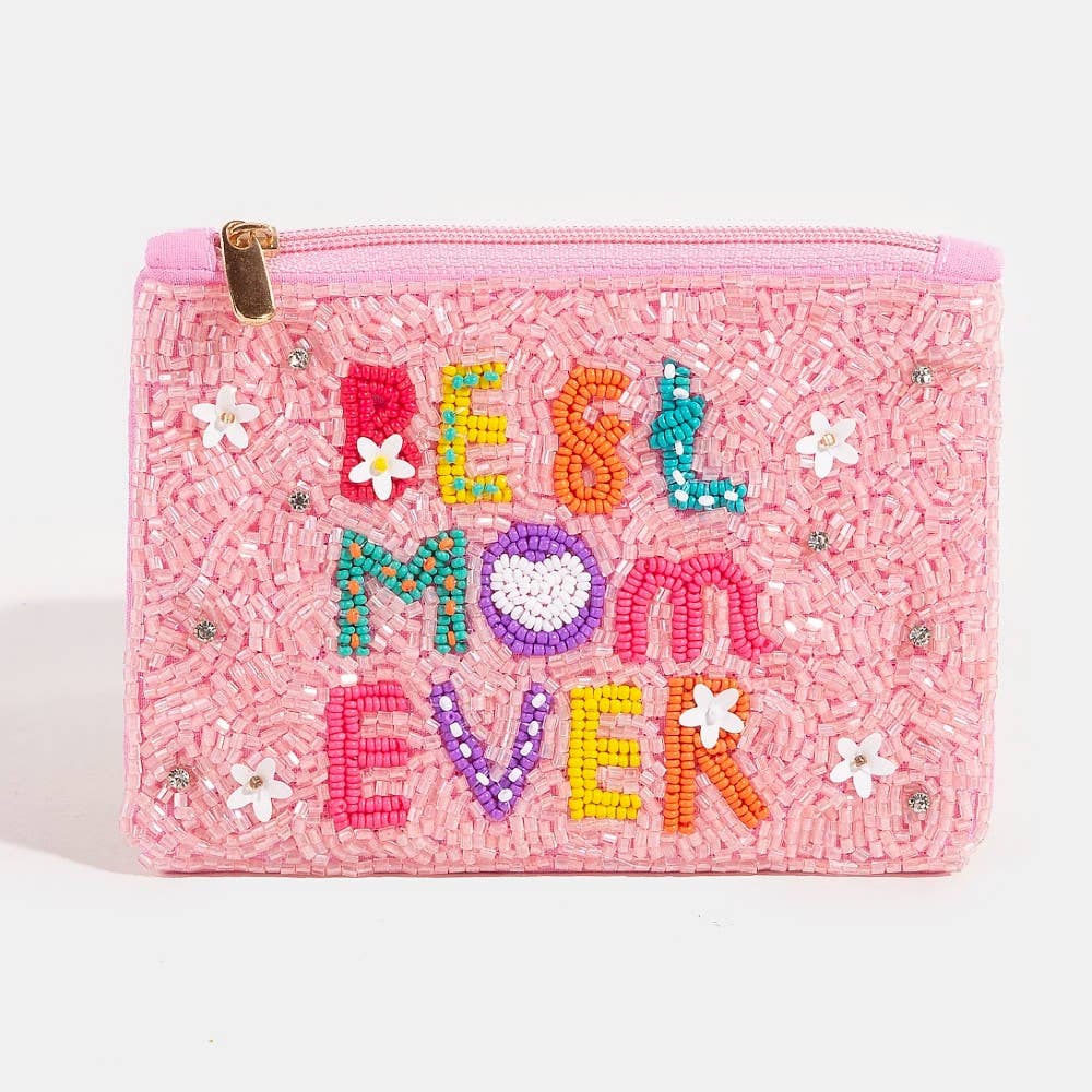 Best Mom Ever Floral Seed Beaded Coin Purse