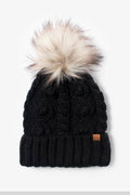 Popcorn Trim Knit Beanie with Faux Fur Pom
