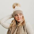 2 Tone Angora Knit Fur Pom Beanie