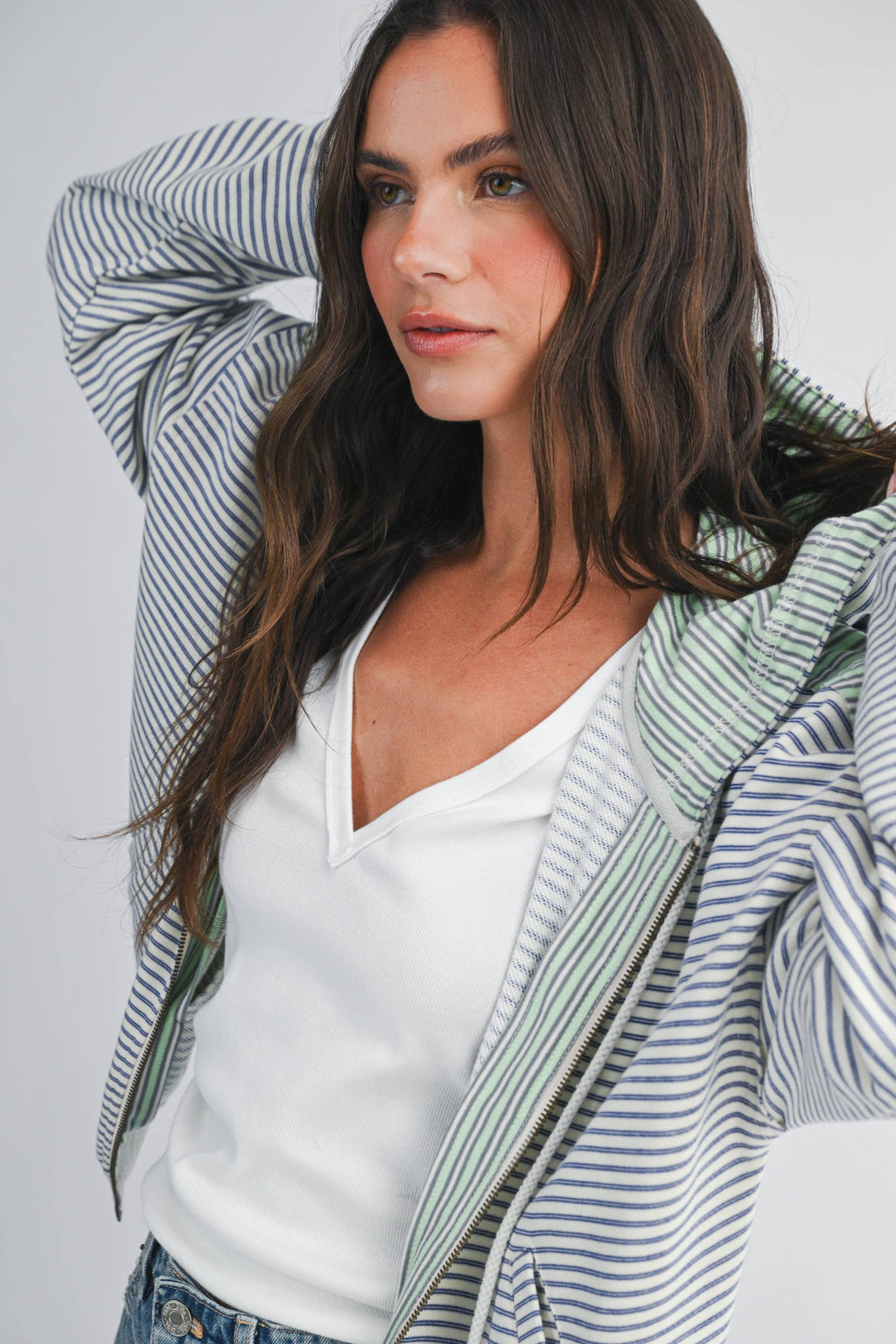 Lana Striped Zip Hoodie