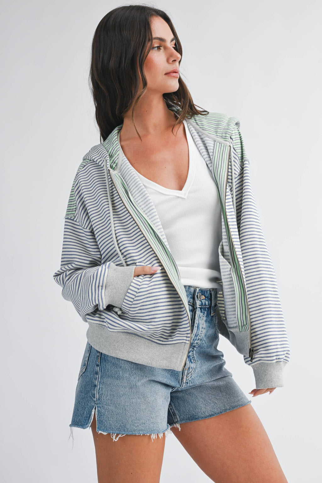 Lana Striped Zip Hoodie