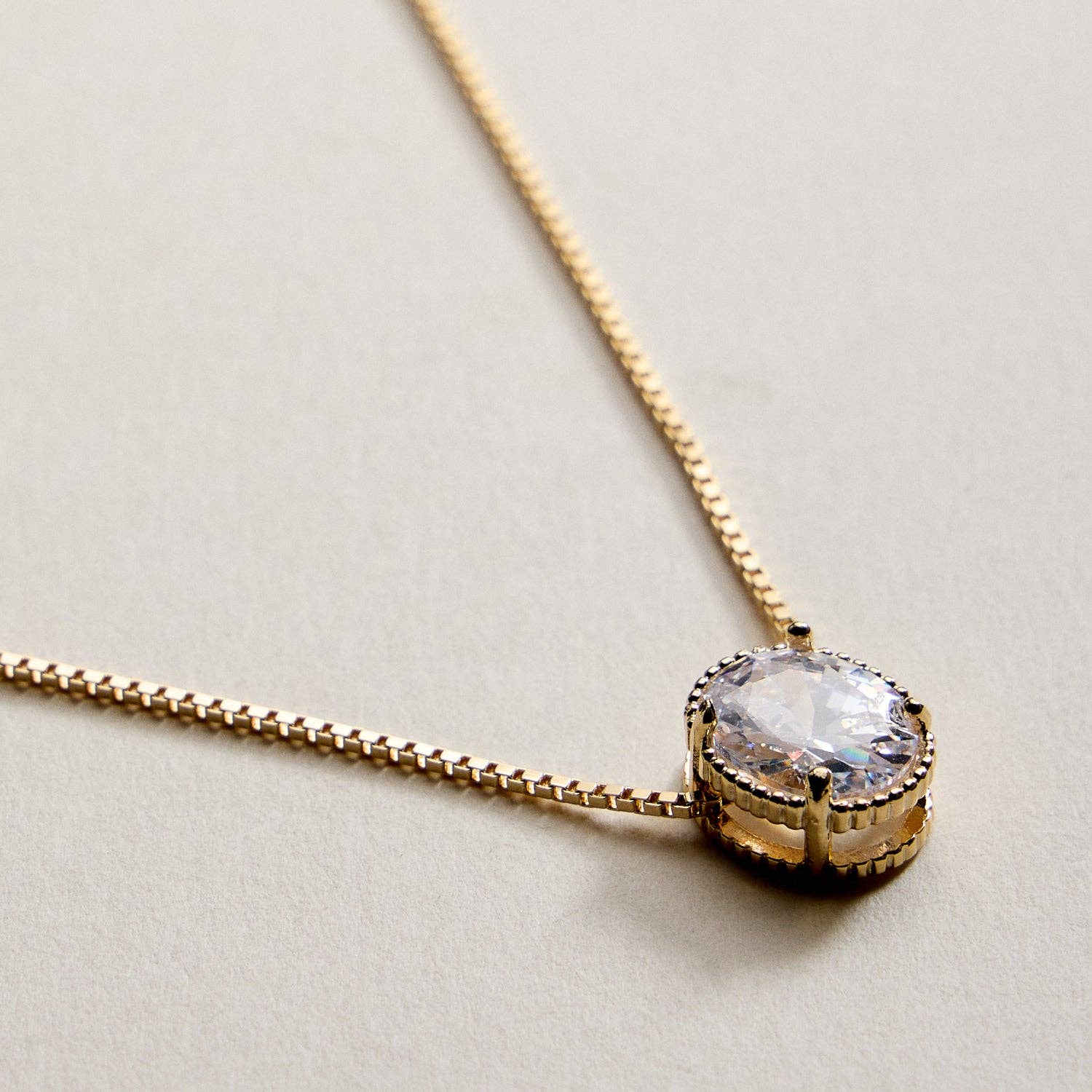 Gold Filled Oval CZ Solitaire Necklace