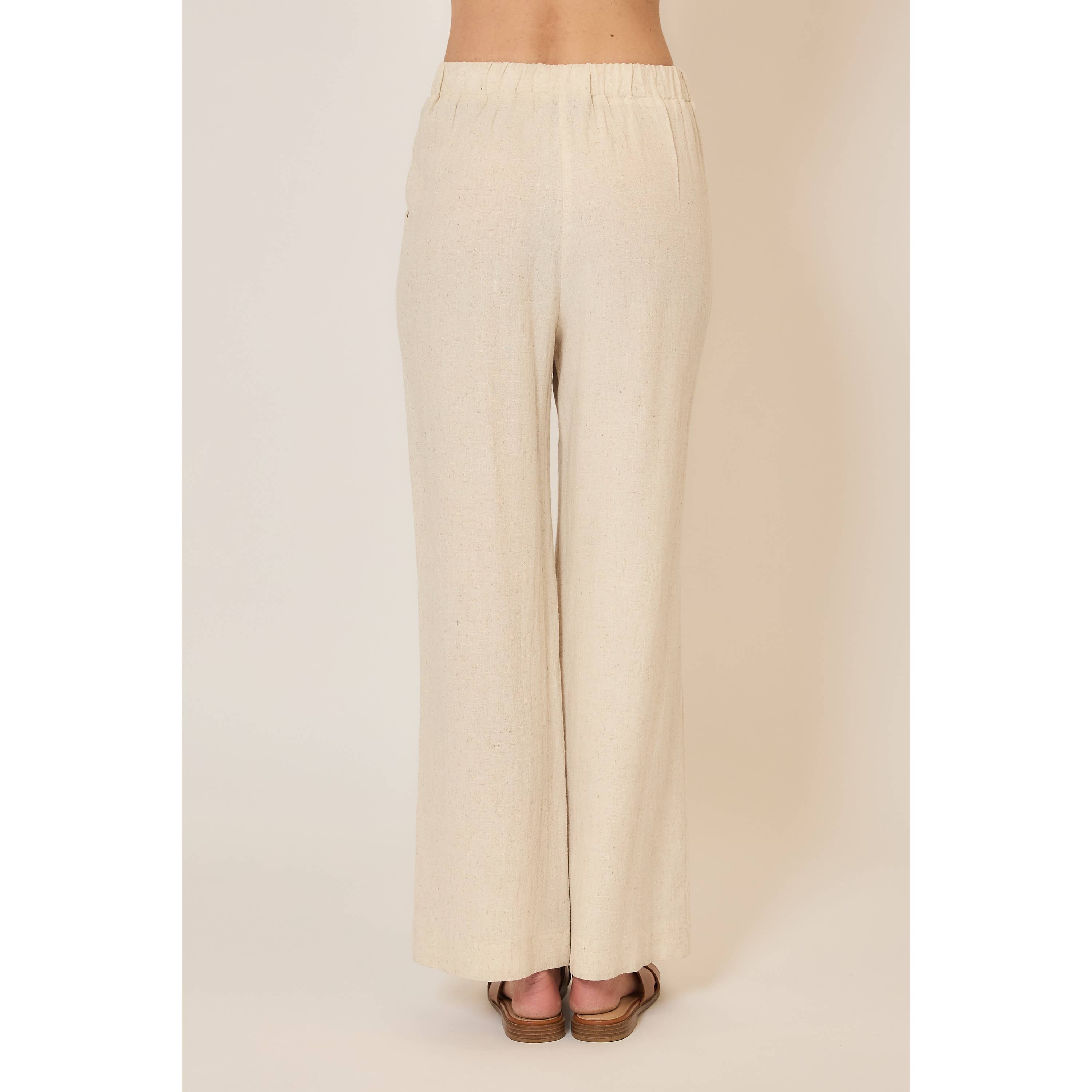 Drawstring Viscose Linen Blend Pants w Pockets