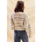 TEXTURED STRIPE CROP SWEATER TOP