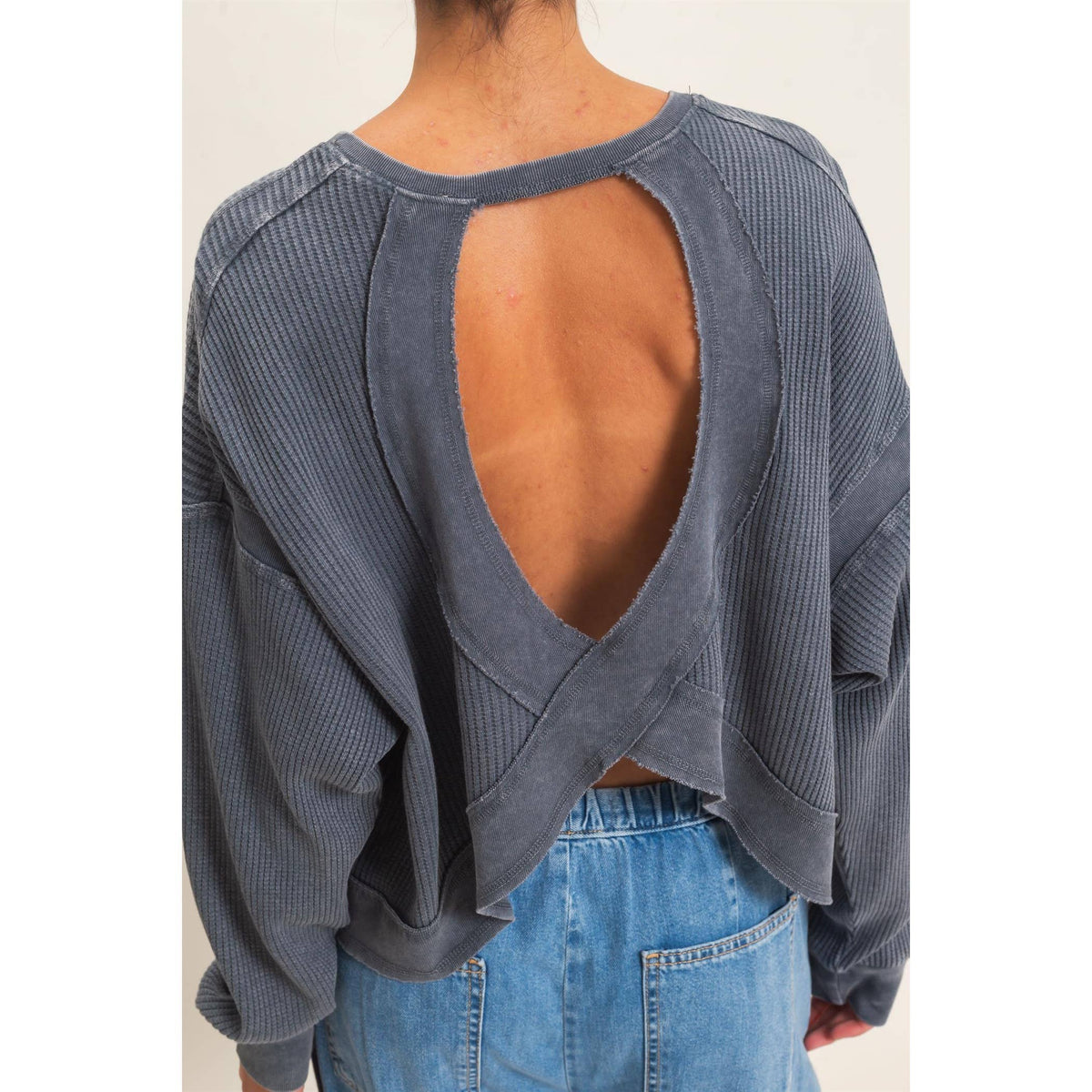 Mineral Wash Waffle Open Back Top