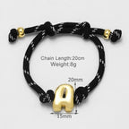 18K Gold Letter Charm Woven Bracelet with Adjustable Rope