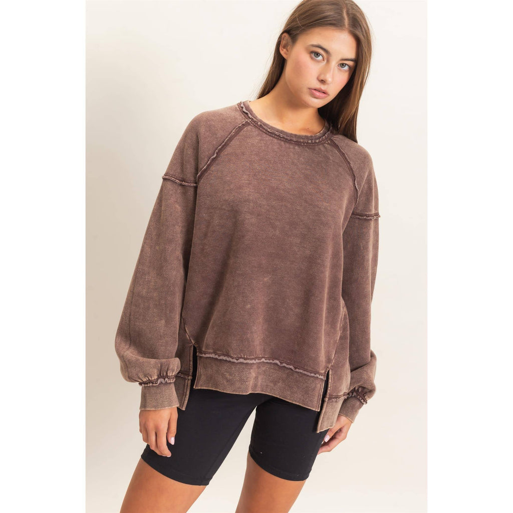 Acid Wash Raw Edge Sweatshirt