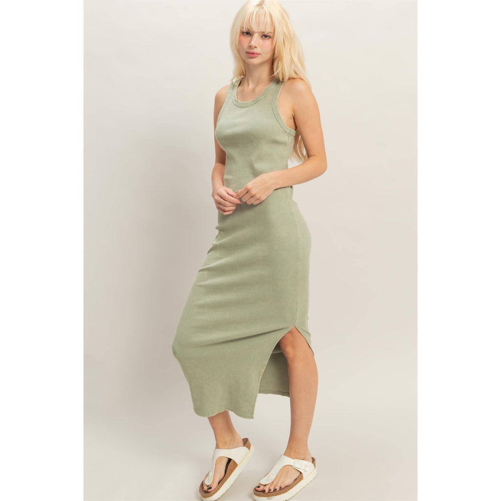 Acid Washed Ribbed Midi Tank Dress