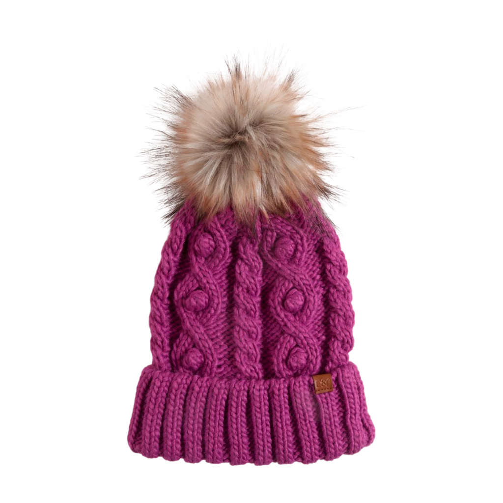 Popcorn Trim Knit Beanie with Faux Fur Pom