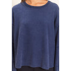 Mineral Wash Oversized Raw Edge Crew Neck Top