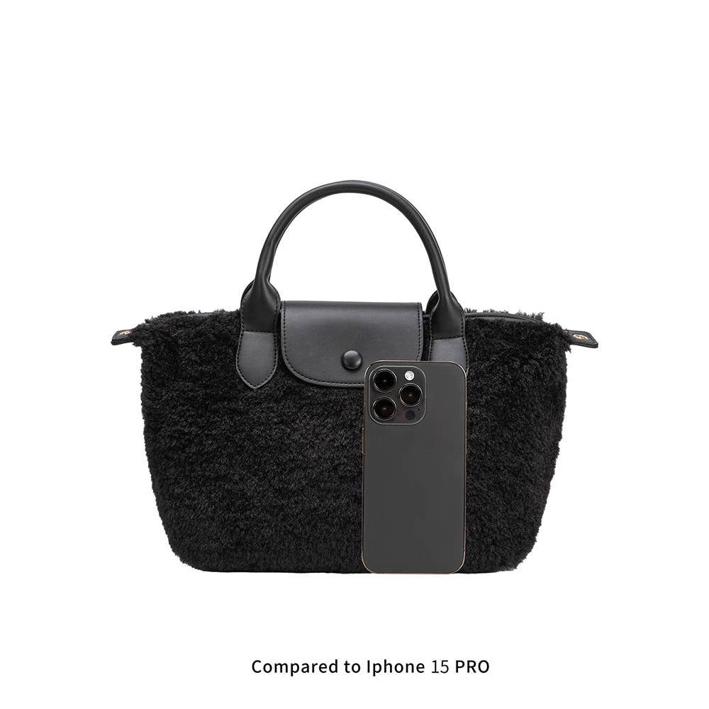 Winnie Black Sherpa Top Handle Bag