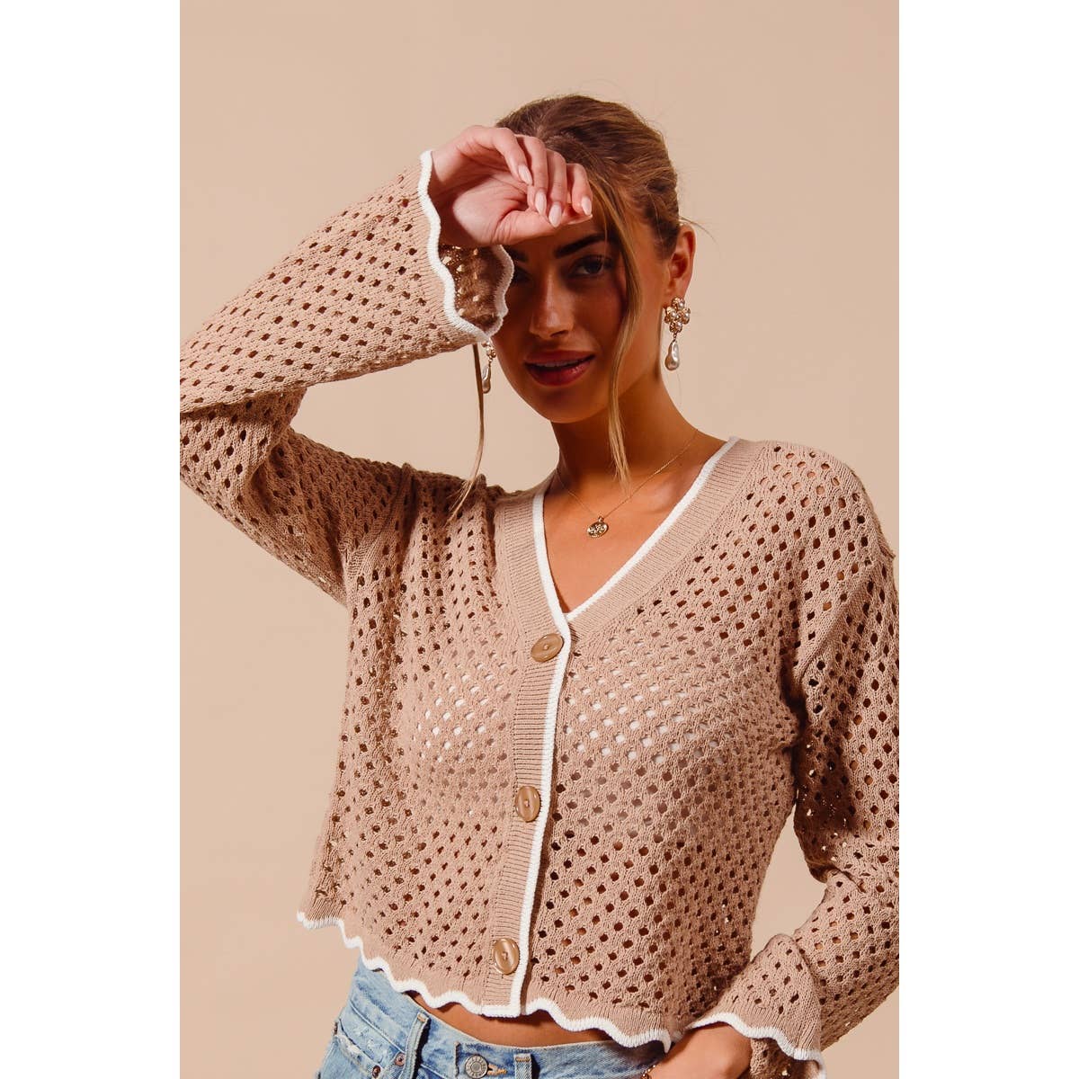 OPEN KNIT LIGHT WEIGHT SWEATER CARDIGAN