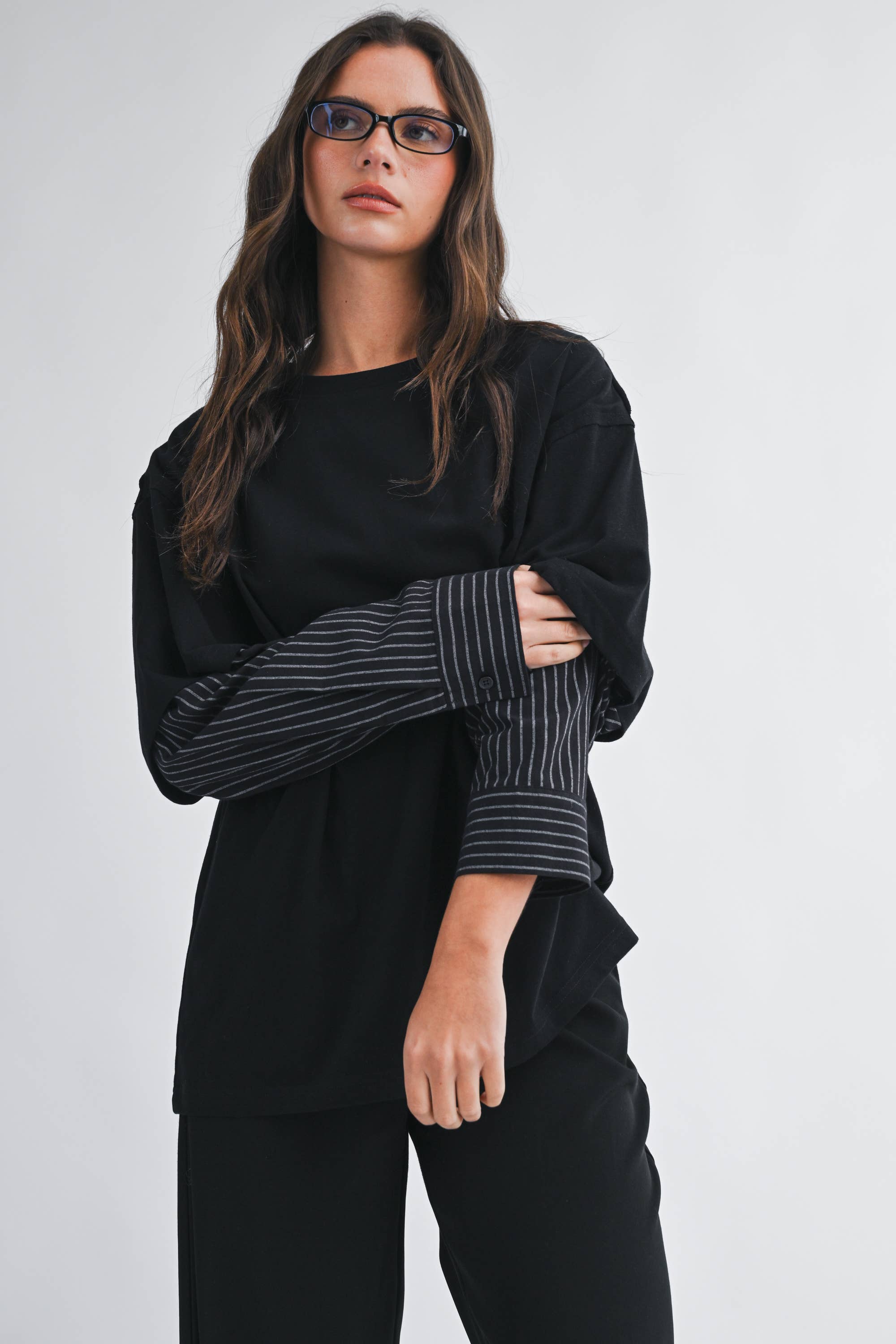 Mixed Media Layered Long Sleeve Top