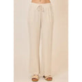 Drawstring Viscose Linen Blend Pants W Pockets