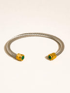 Vail 18K Gold Non-Tarnish Stone Braided Bangle