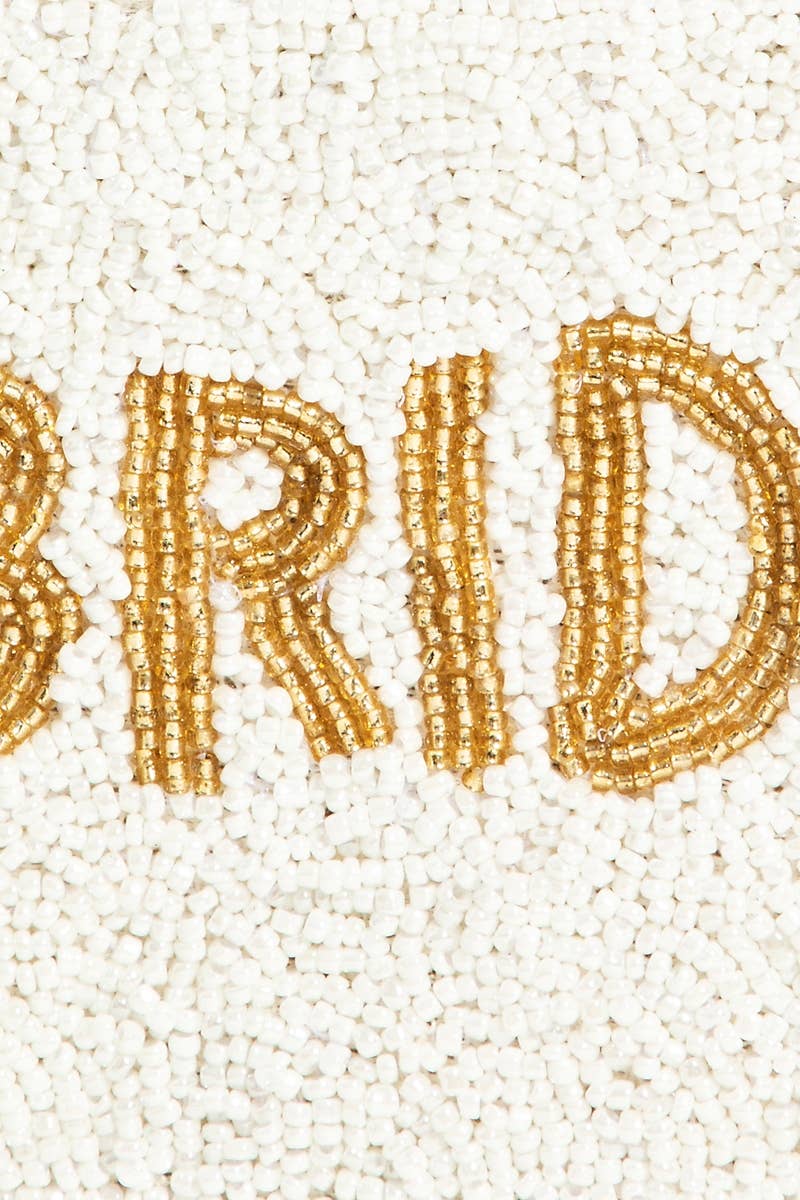 Gold Bride Print White Beaded Coin Purse