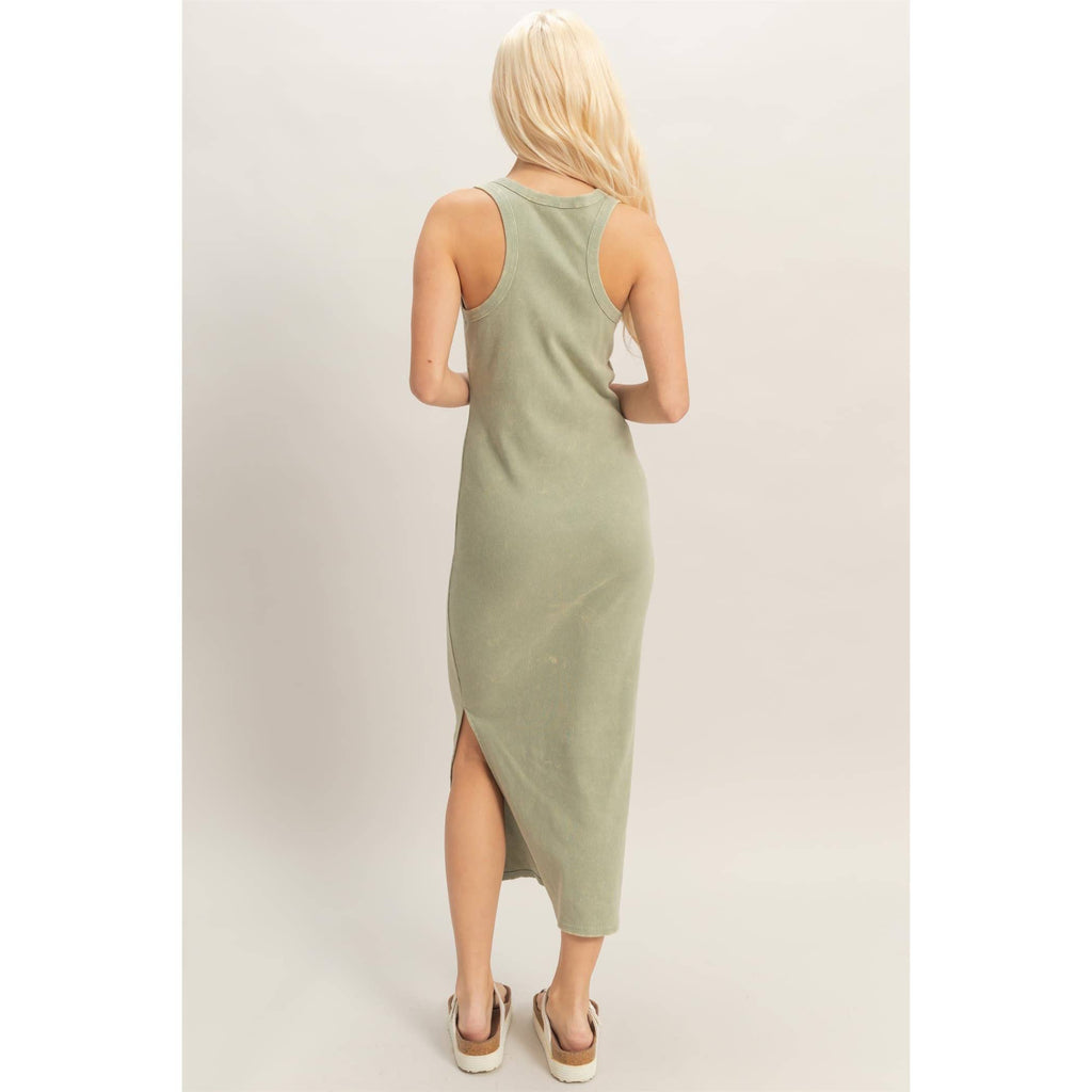 Acid Washed Ribbed Midi Tank Dress