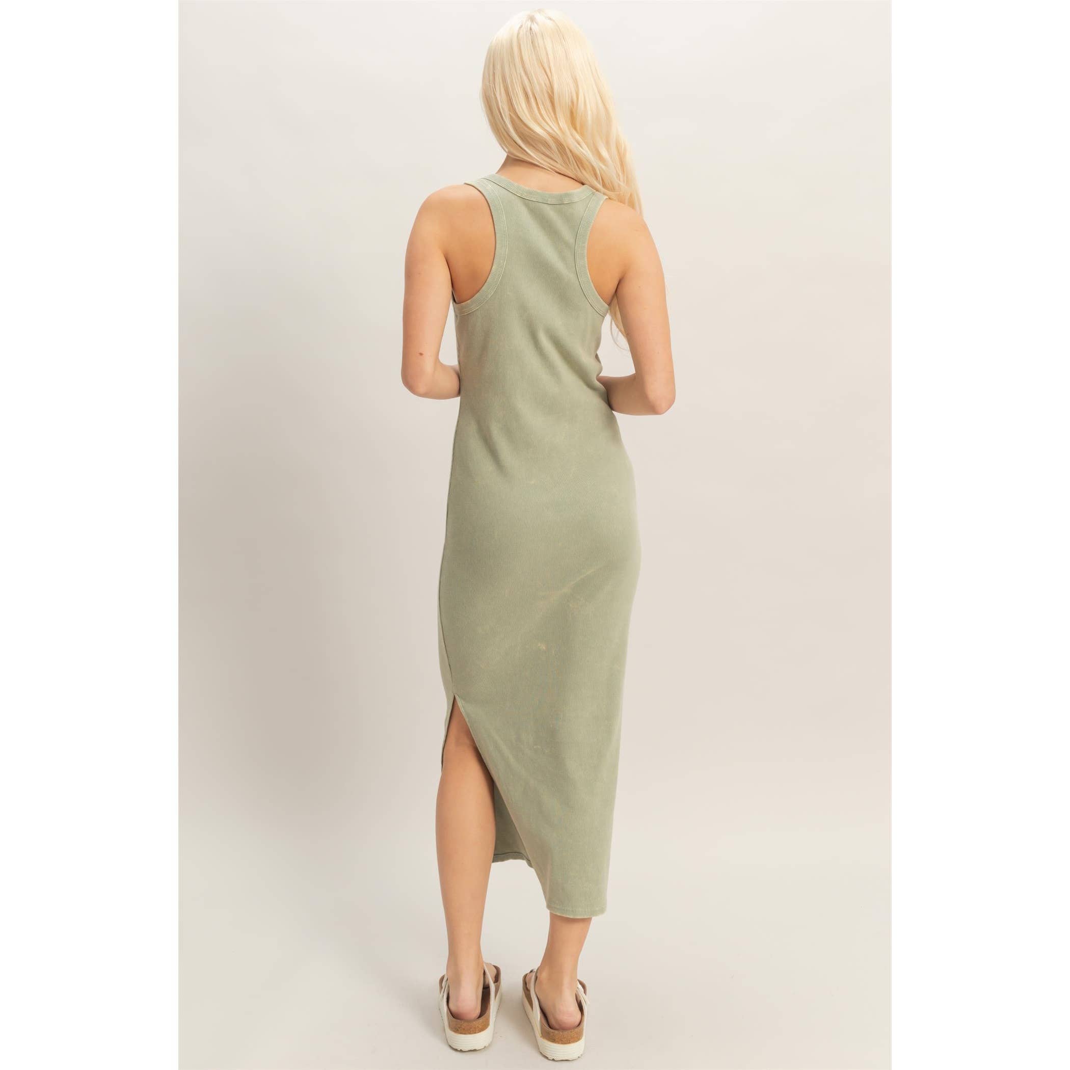 Acid Washed Ribbed Midi Tank Dress