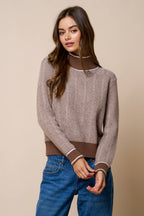 Contrast Trim Turtleneck Knit Sweater