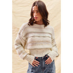 TEXTURED STRIPE CROP SWEATER TOP