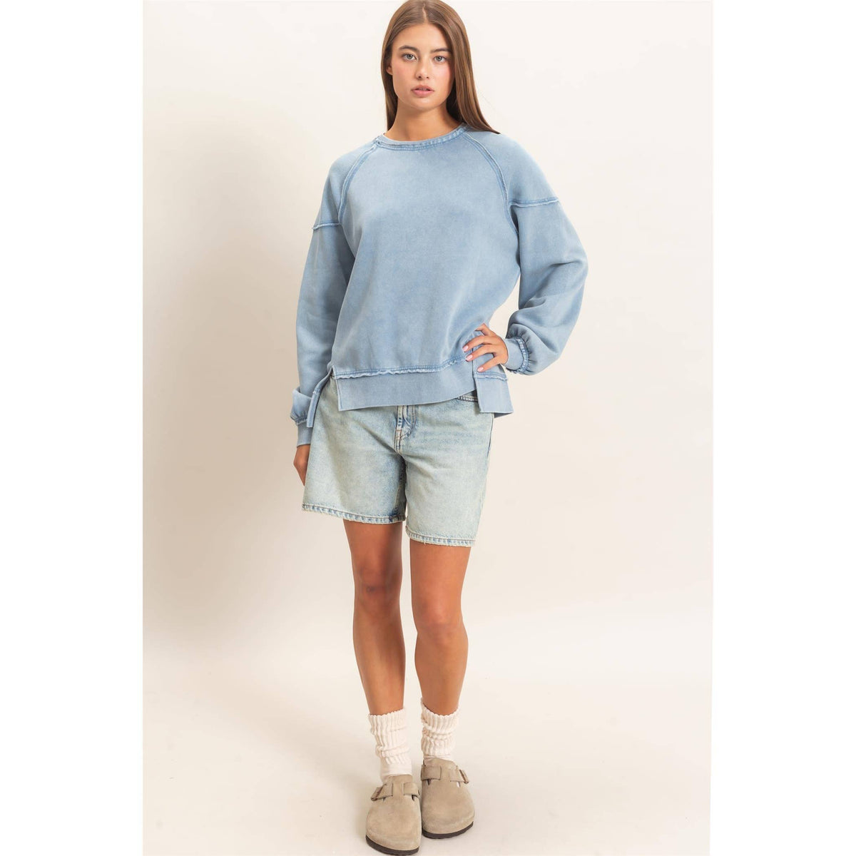 Acid Wash Raw Edge Sweatshirt