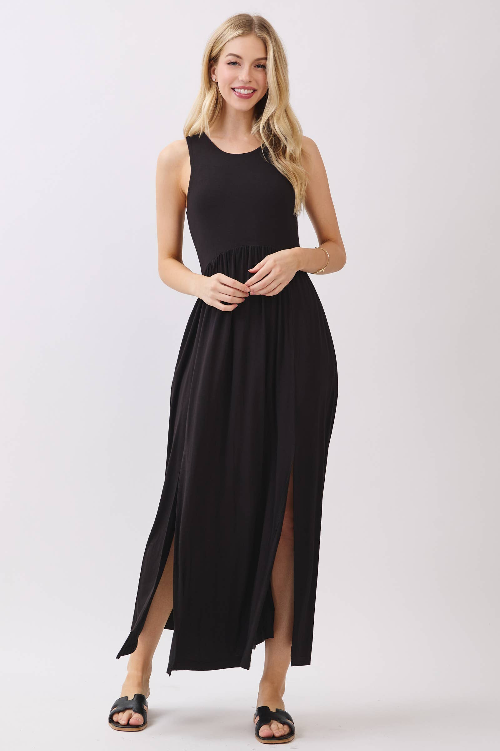 Solid Sleeveless Midi Dress
