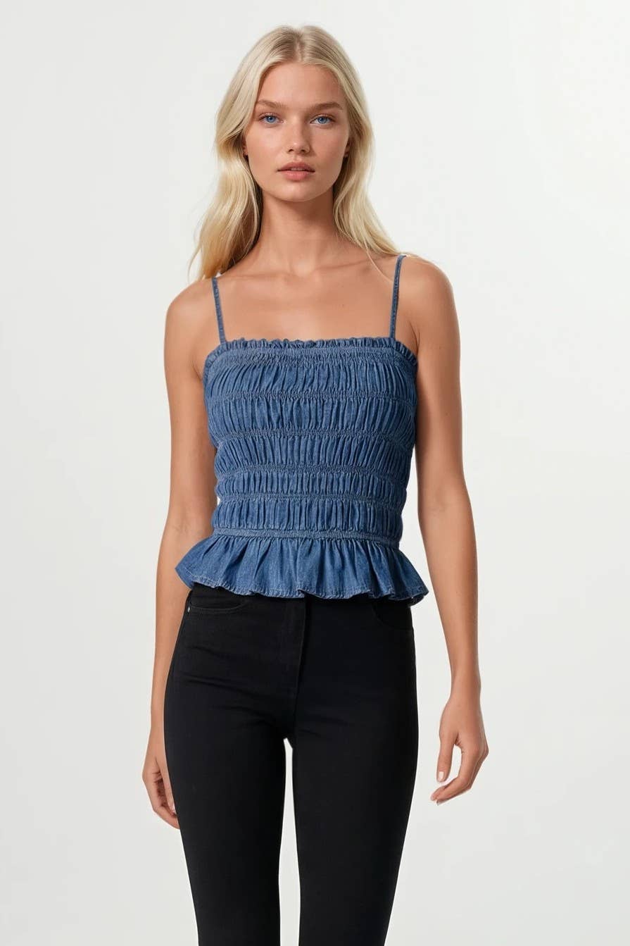 SMOCKED CHAMBRAY TOP W1603TIA