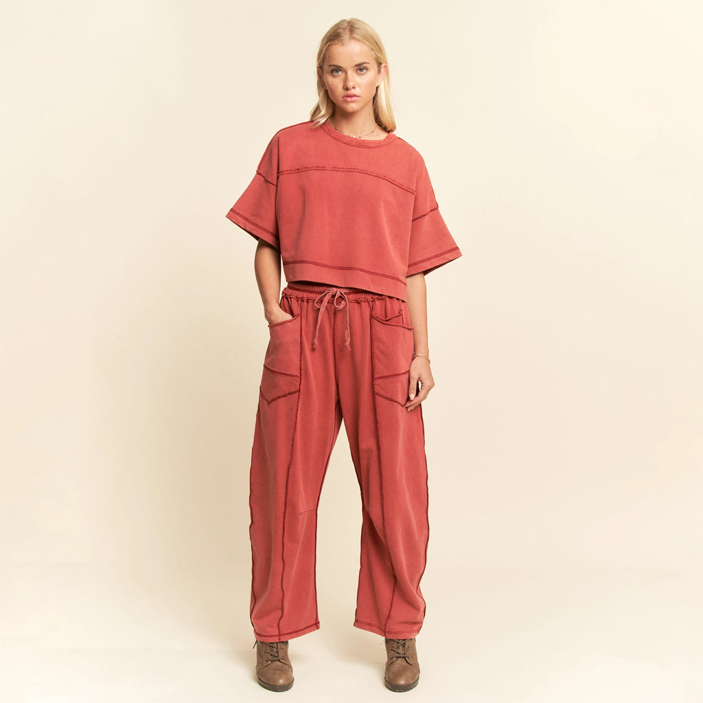 MINERAL WASHED EXPOSED BARREL PANTS SET