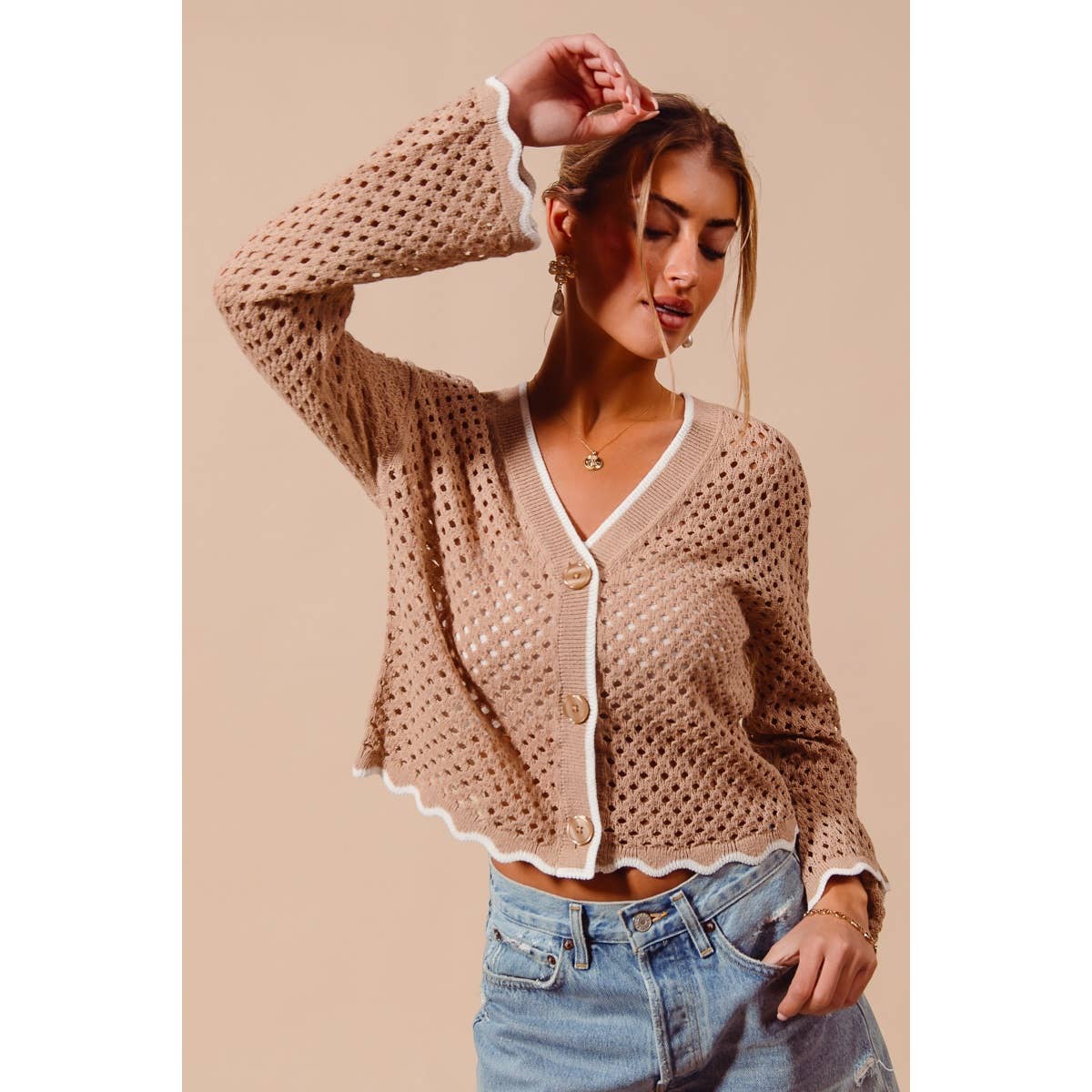 OPEN KNIT LIGHT WEIGHT SWEATER CARDIGAN