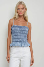 SMOCKED CHAMBRAY TOP