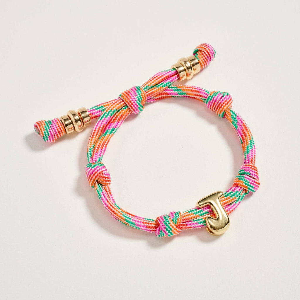 Premium Multicolor Rope Initial Bracelet with Gold Letter Charm | Adjustable Luxury Cord Monogram Bracelet