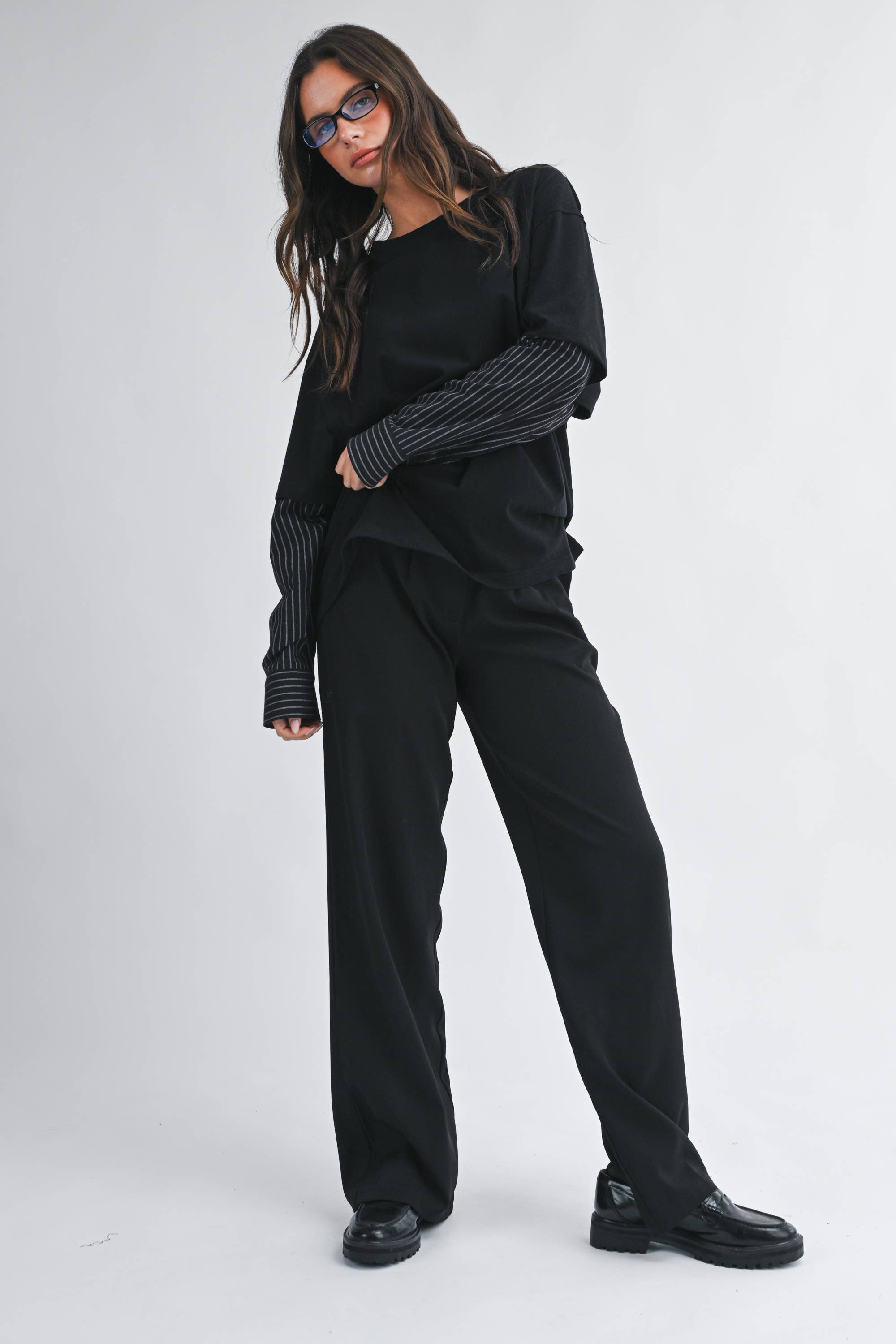 Mixed Media Layered Long Sleeve Top