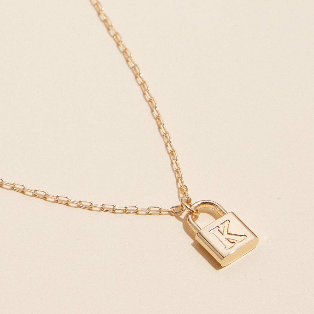 Chic Gold Initial Lock Pendant | Necklace