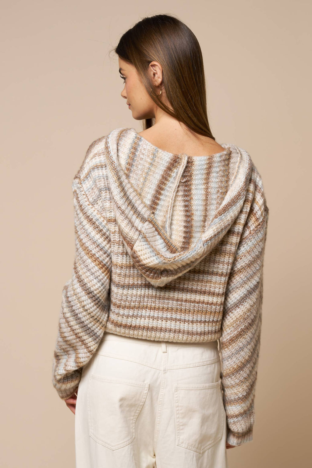 Striped Zip Front Hooded Sweater