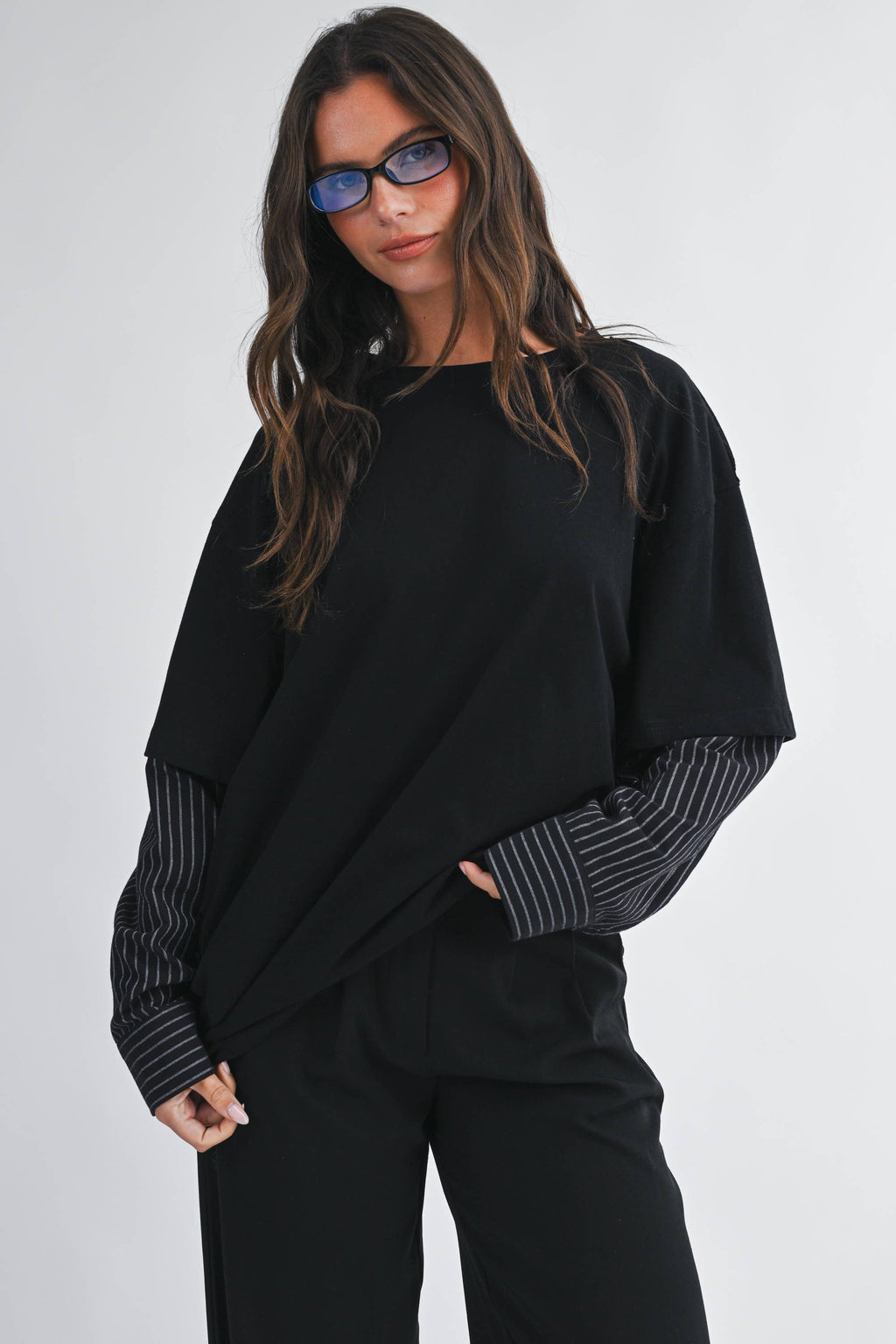 Mixed Media Layered Long Sleeve Top