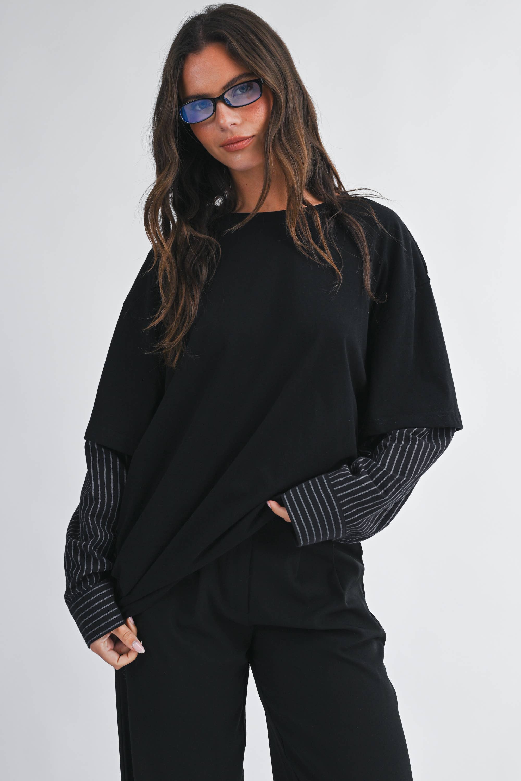 Mixed Media Layered Long Sleeve Top