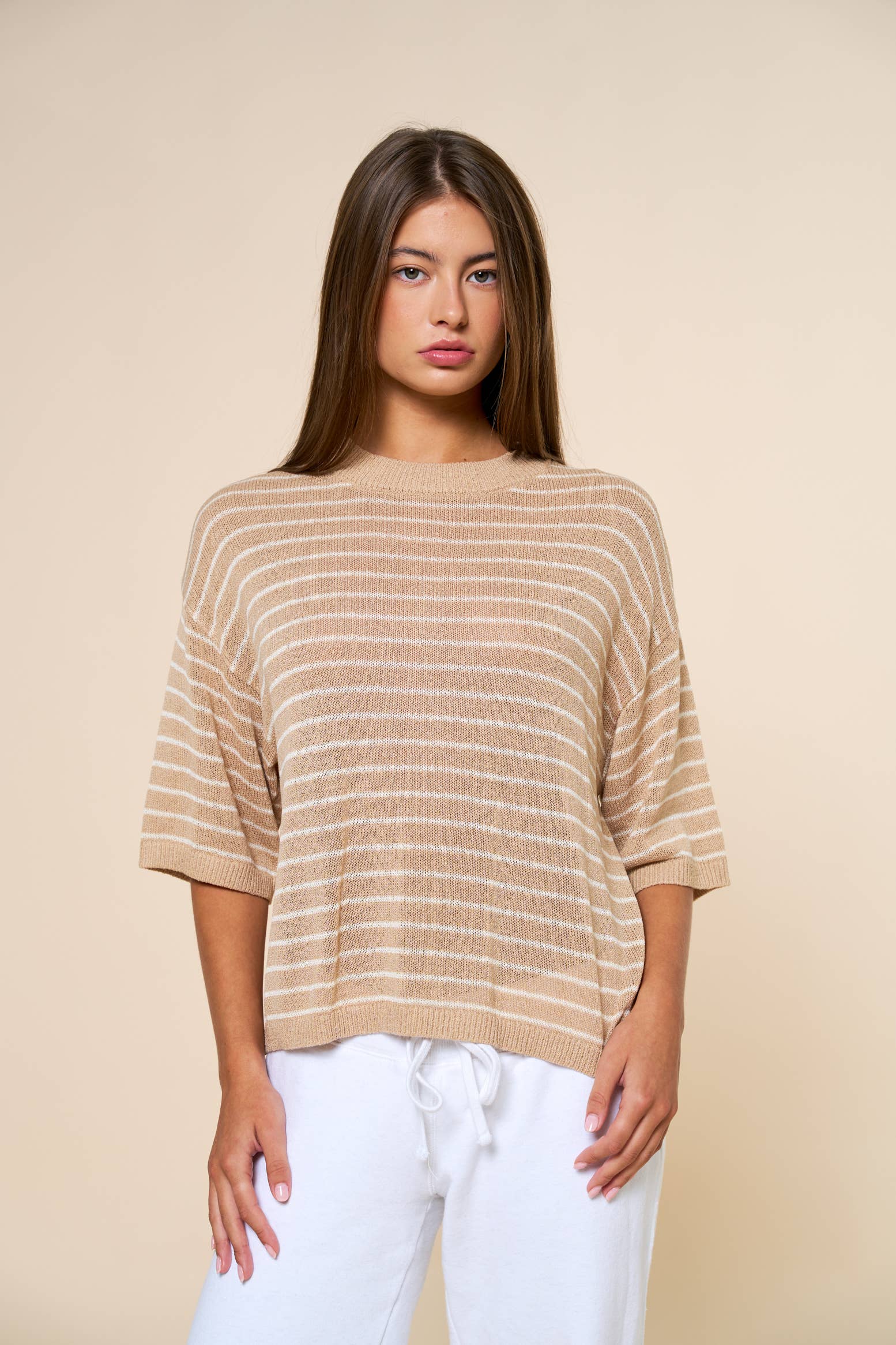 Stripe Knit Round Neck Top