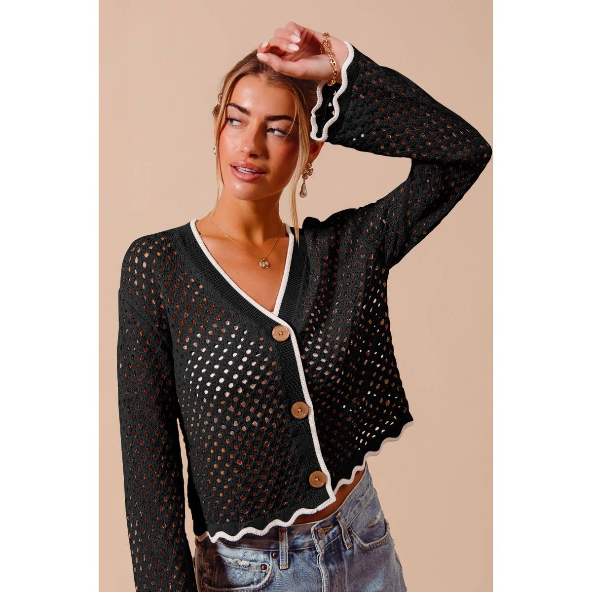 OPEN KNIT LIGHT WEIGHT SWEATER CARDIGAN