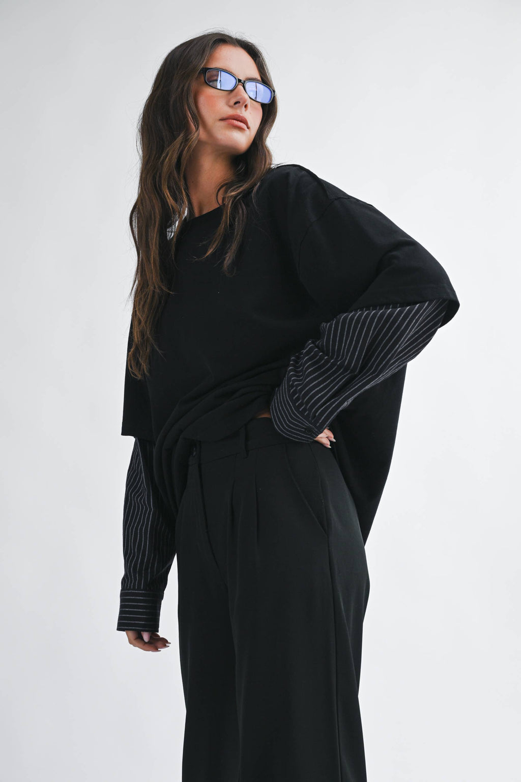 Mixed Media Layered Long Sleeve Top