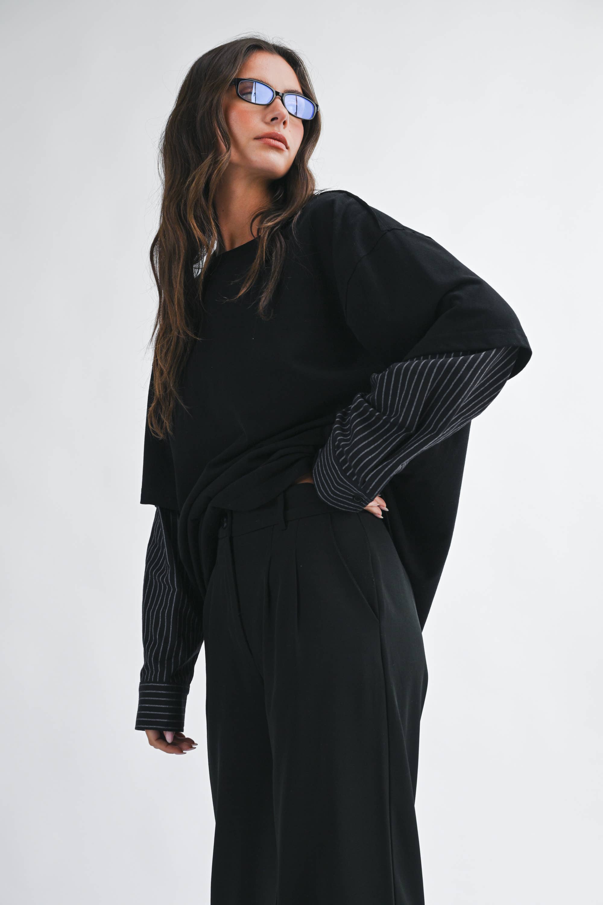 Mixed Media Layered Long Sleeve Top