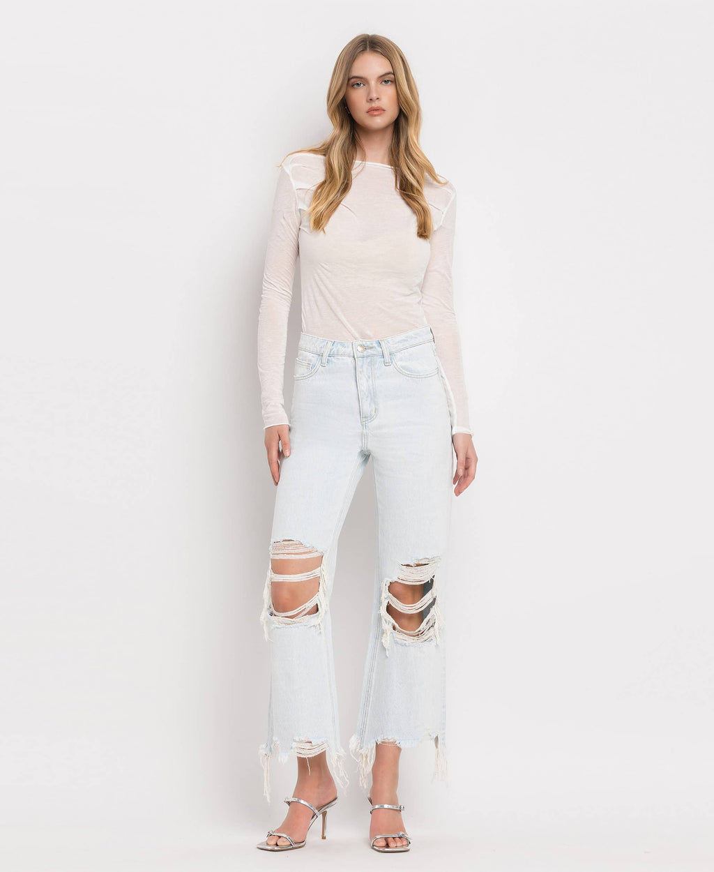 90'S VINTAGE SUPER HIGH RISE CROP FLARE JEANS V2471