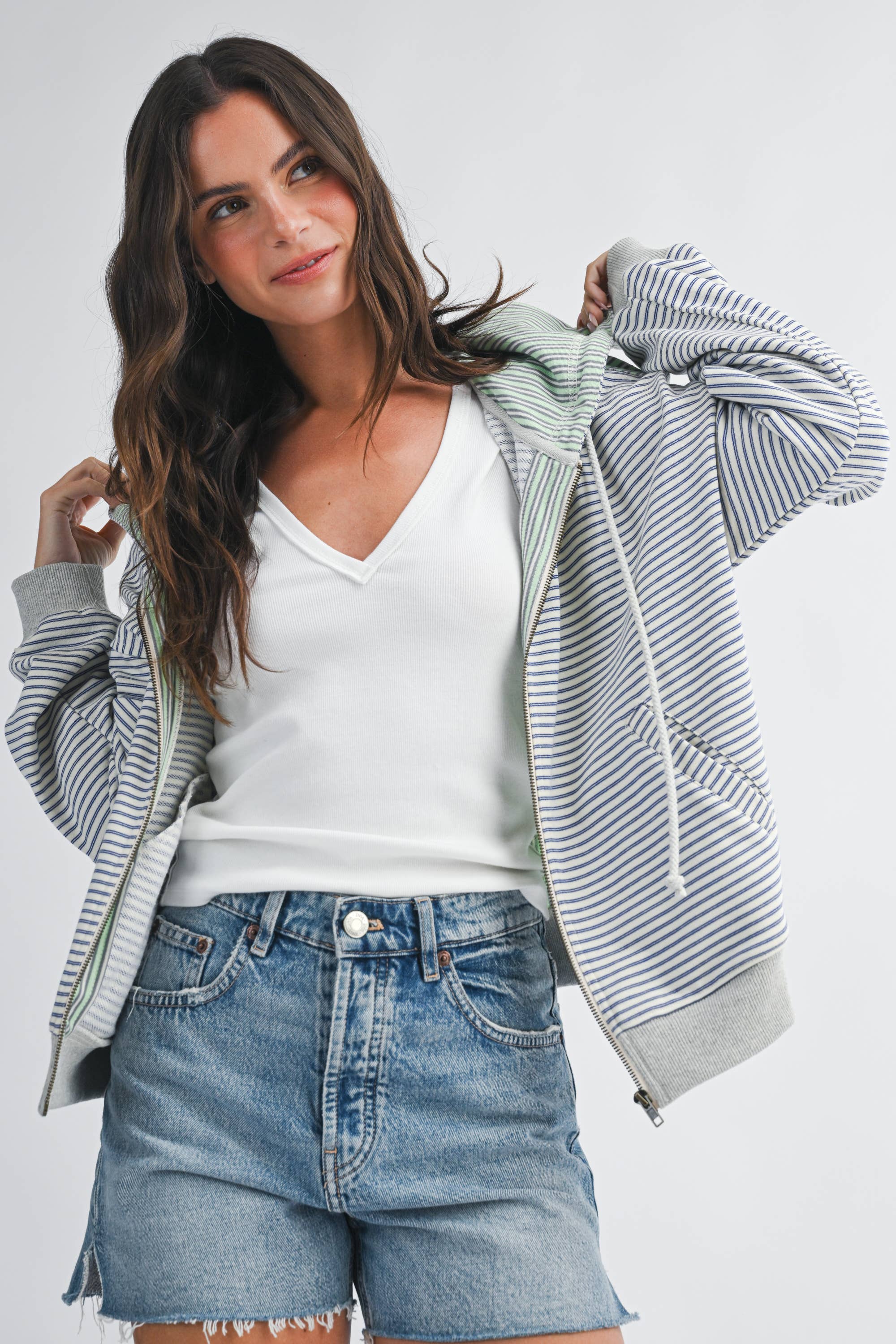 Lana Striped Zip Hoodie