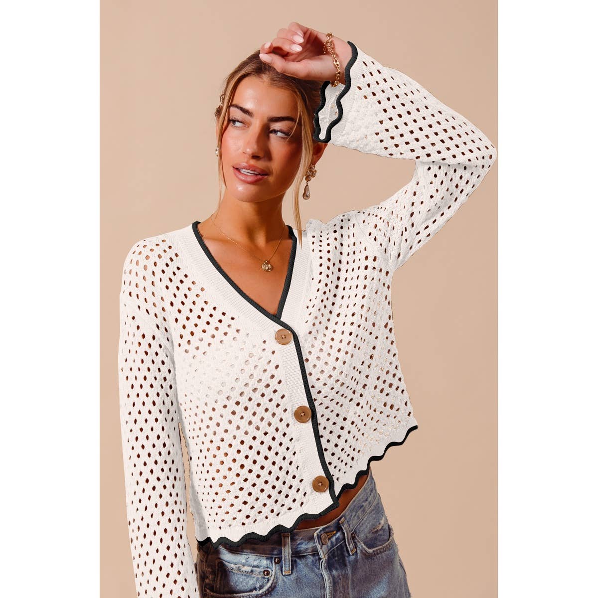 OPEN KNIT LIGHT WEIGHT SWEATER CARDIGAN