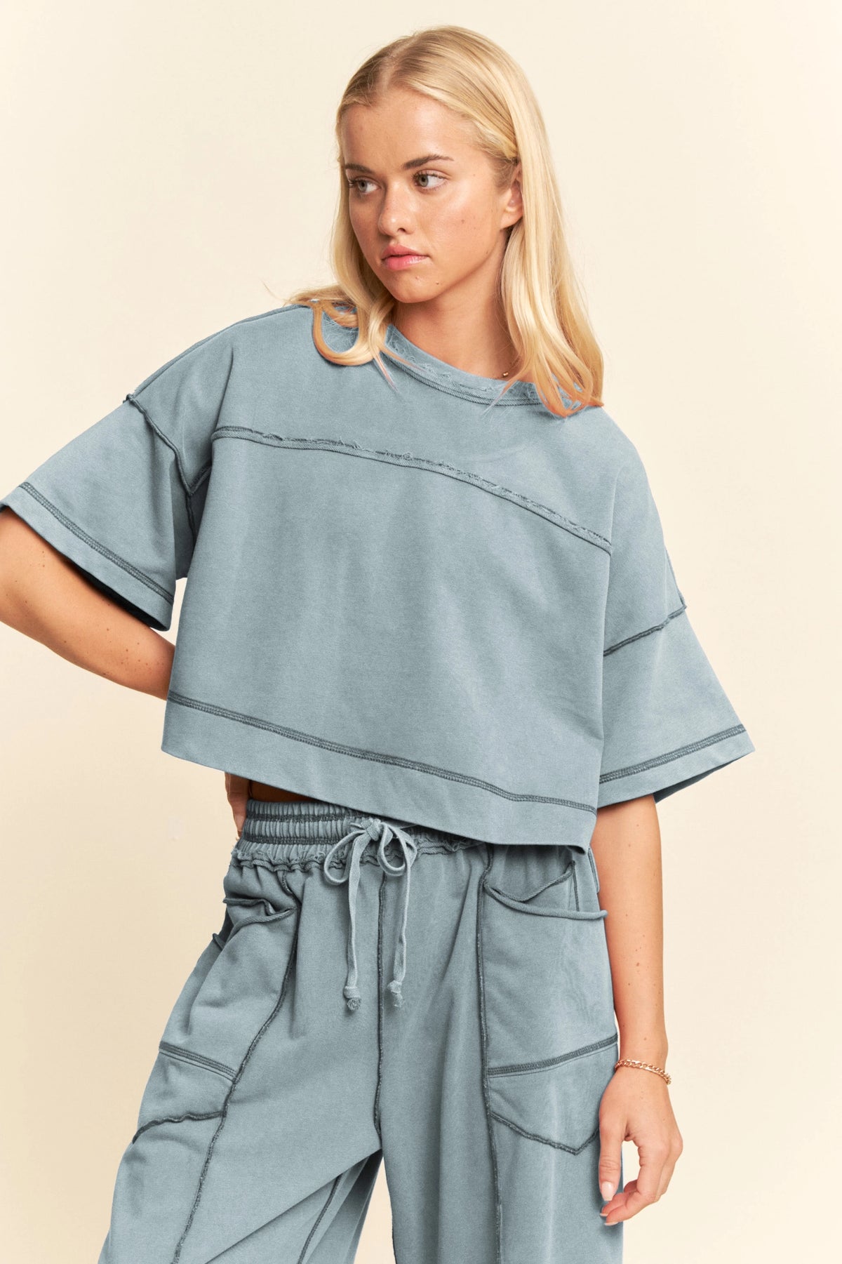 MINERAL WASHED EXPOSED BARREL PANTS SET